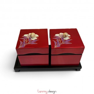 Bộ 2 hộp sơn mài vuông vẽ hoa 12cm kèm đế ( các mẫu )